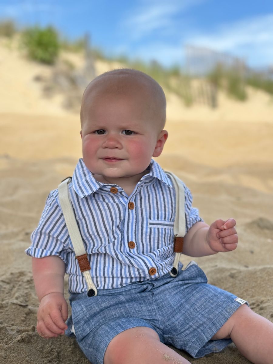 Blue & White Seersucker Polo Onesie