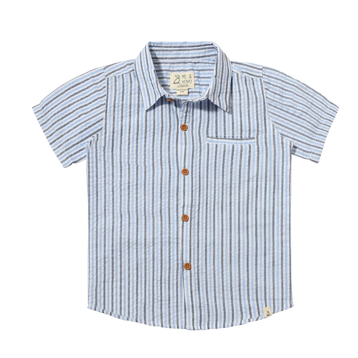 Blue & White Seersucker Polo Button Up