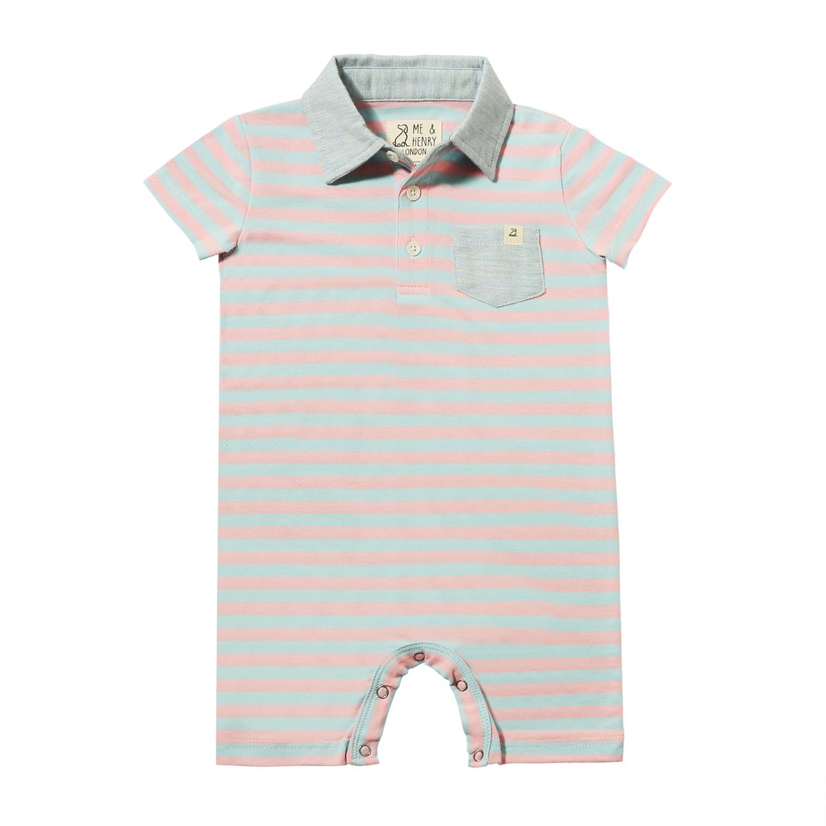 Pink & Sky Blue Striped Polo Romper