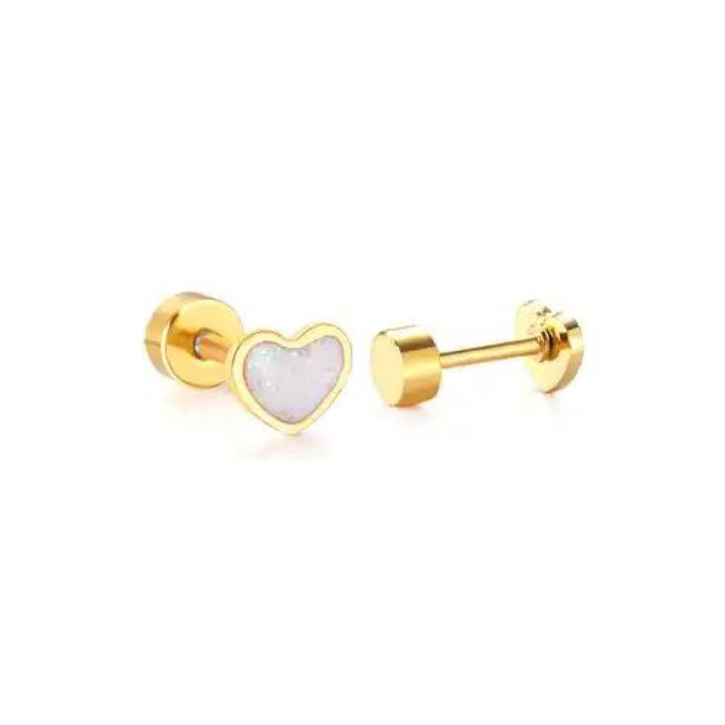 Screwback Stud - Nora Heart - White