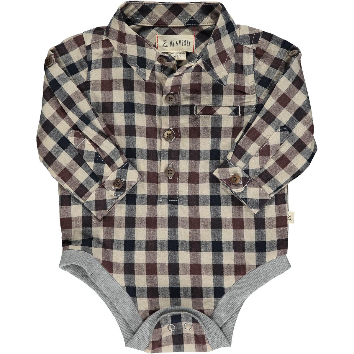 Me & Henry- Brown Plaid Collared Onesie