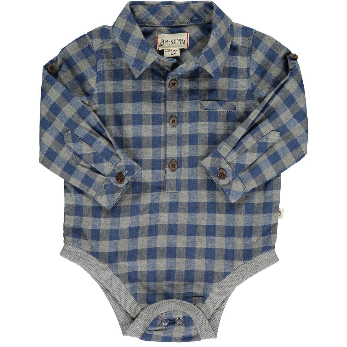 Grey/Blue Plaid Jasper Woven Onesie