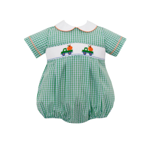 Green & Blue Checked Smocked Pumpkin Bubble