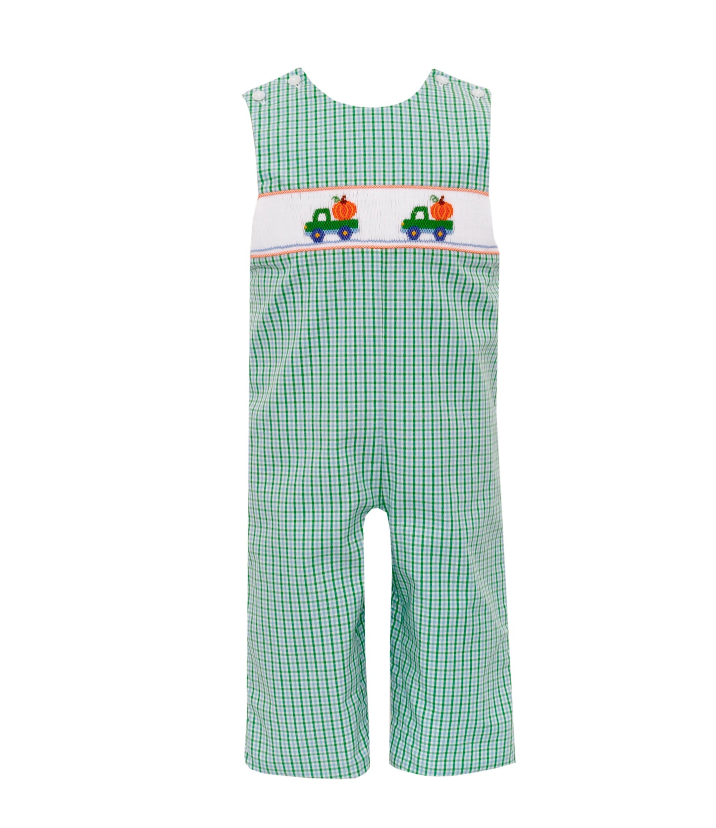 Green & Blue Checked Pumpkin Smocked Long Jon Jon