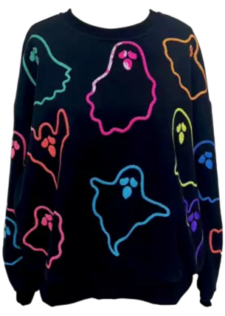 Black & Rainbow Spooky Ghost Sweatshirt