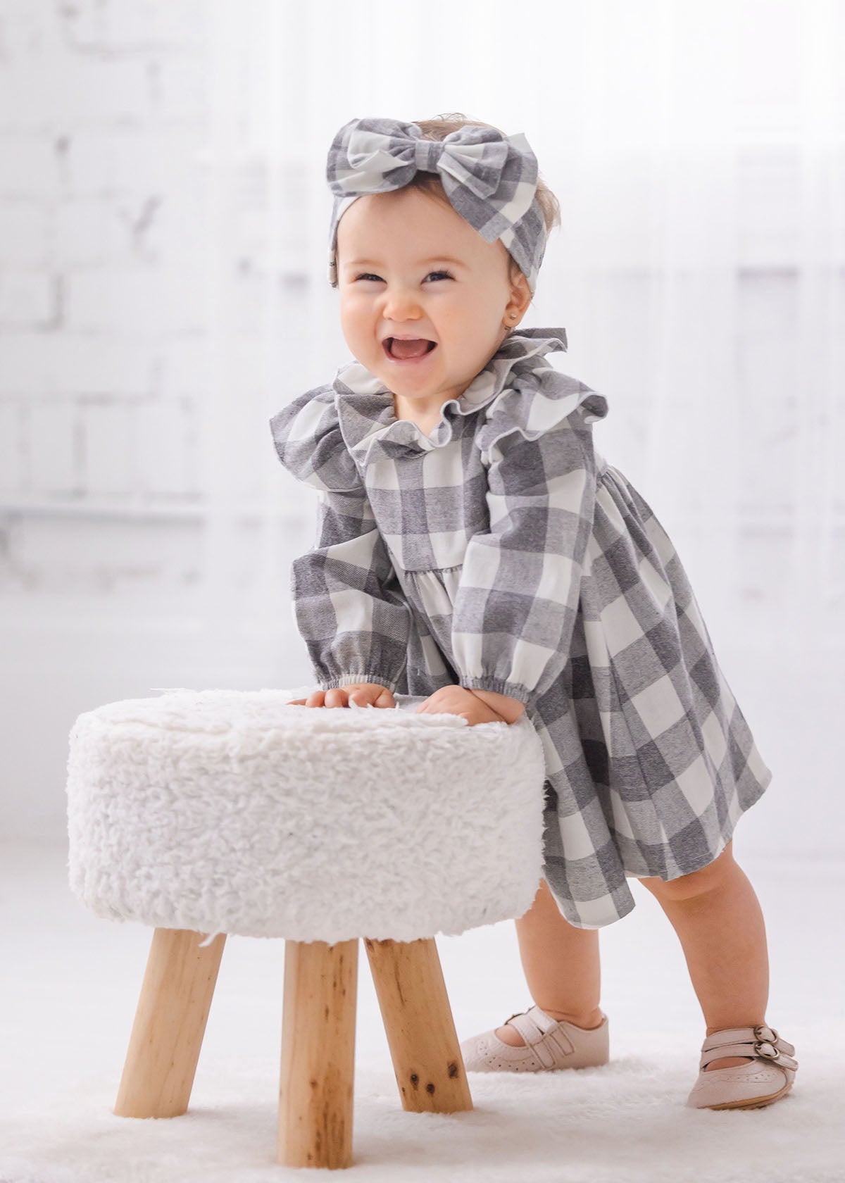 Harper Ash Ruffle Neck Flannel Dress