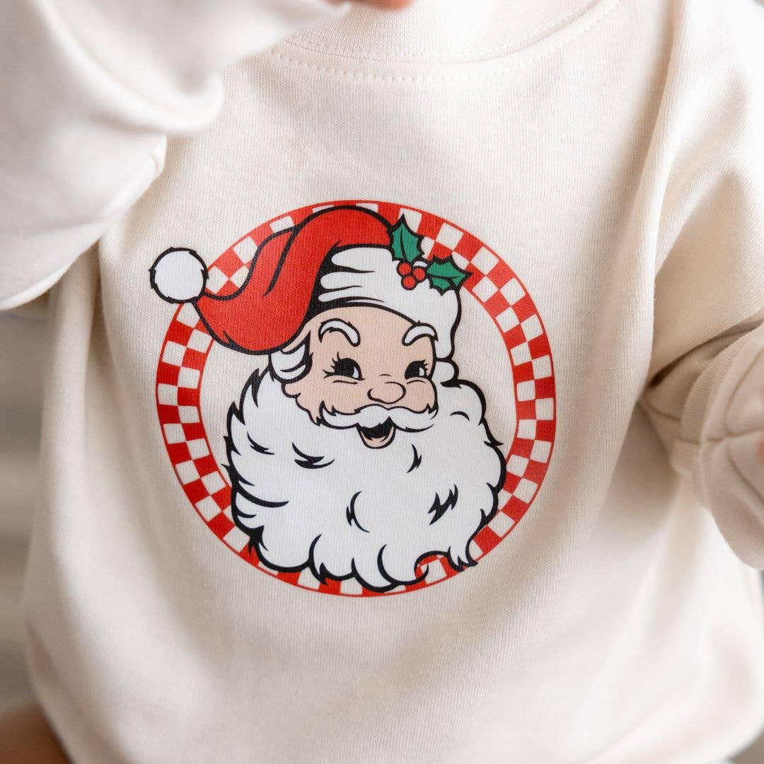 Retro Santa Christmas Long Sleeve Romper - Holiday Baby: 03-6M