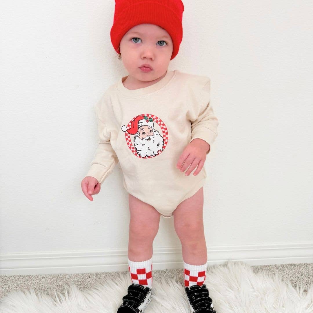 Retro Santa Christmas Long Sleeve Romper - Holiday Baby: 00-3M