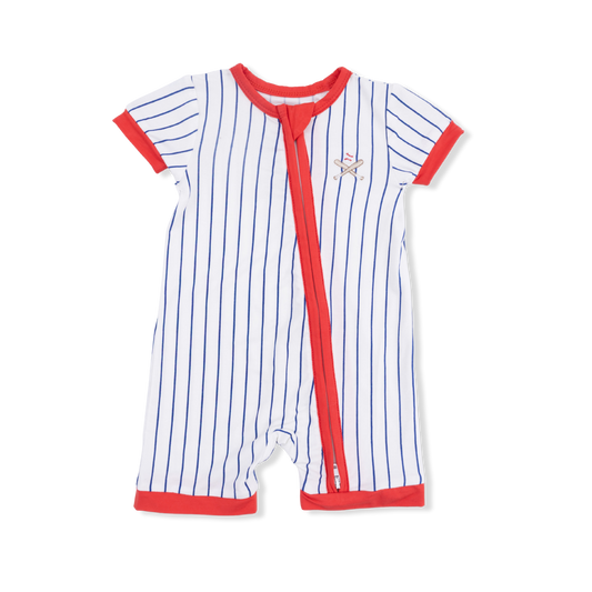Baseball Stripe- Shortie 2 Way Zipper Romper