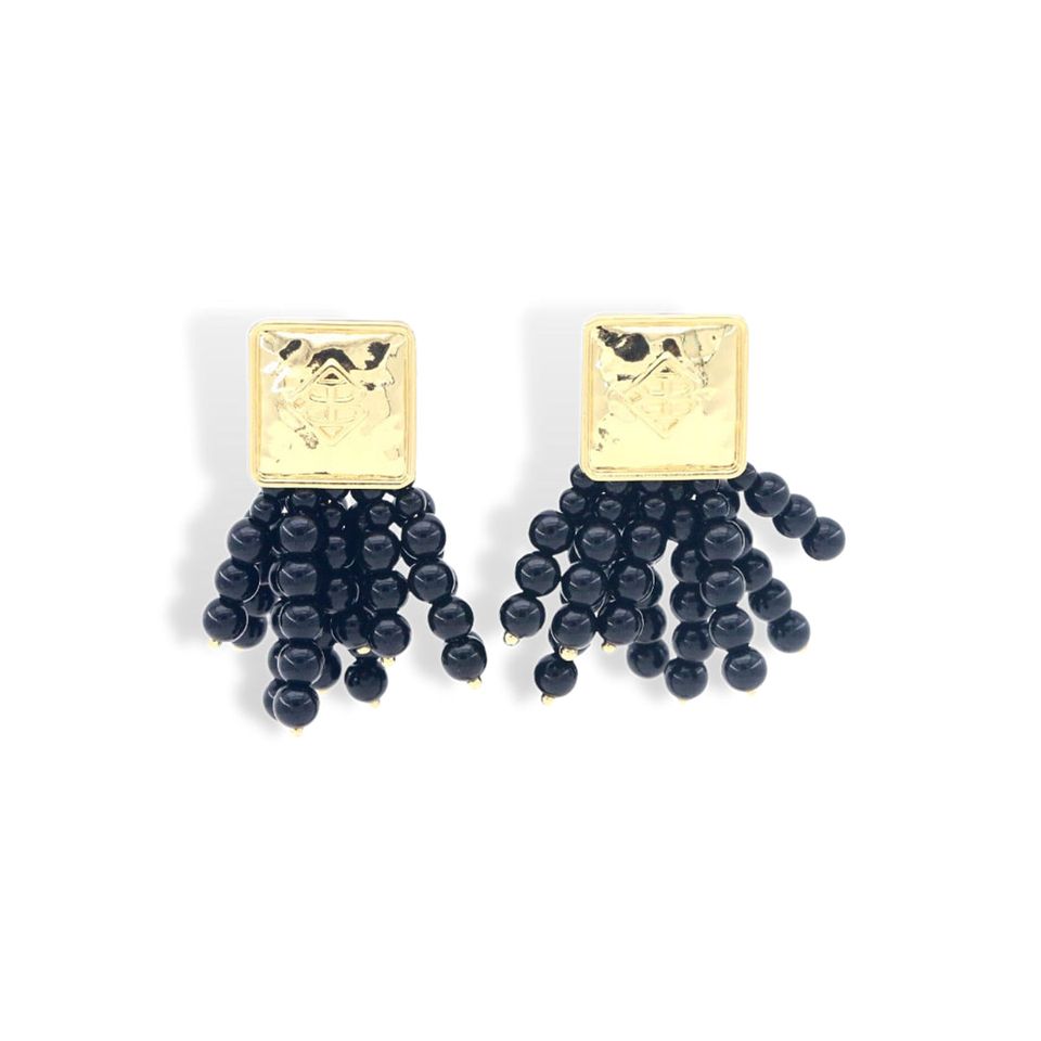 BC Square Black Beaded Earrings