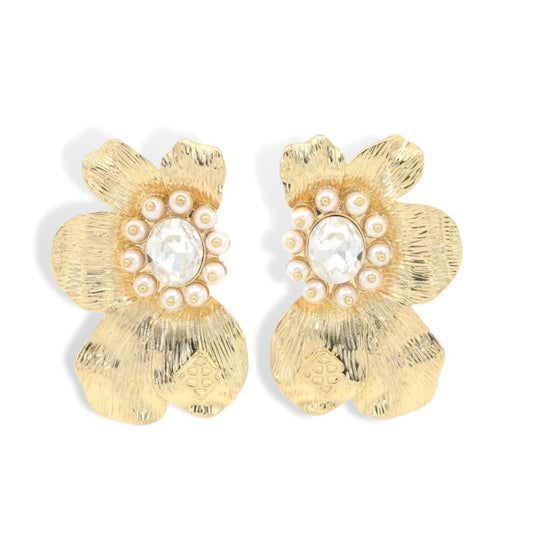 BC Golden Bloom Statement Earrings in White