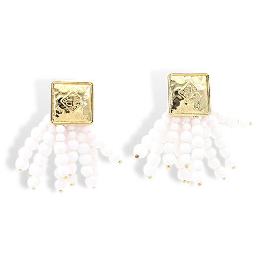 BC Square Icon White Beaded Earrings