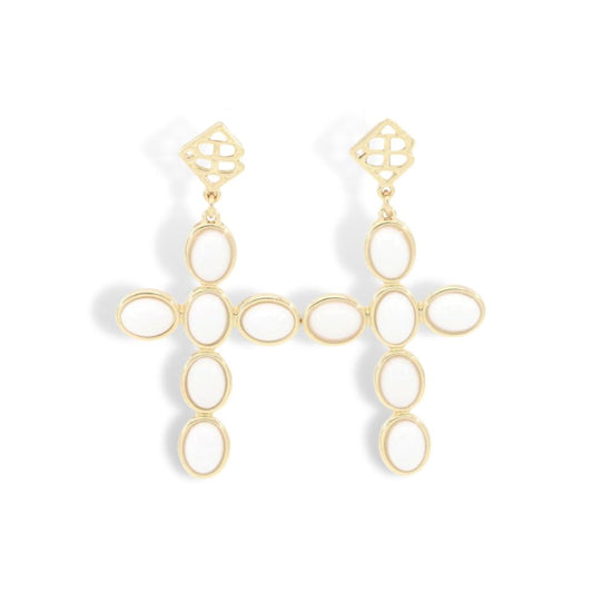 BC White Cabochon Cross Earrings