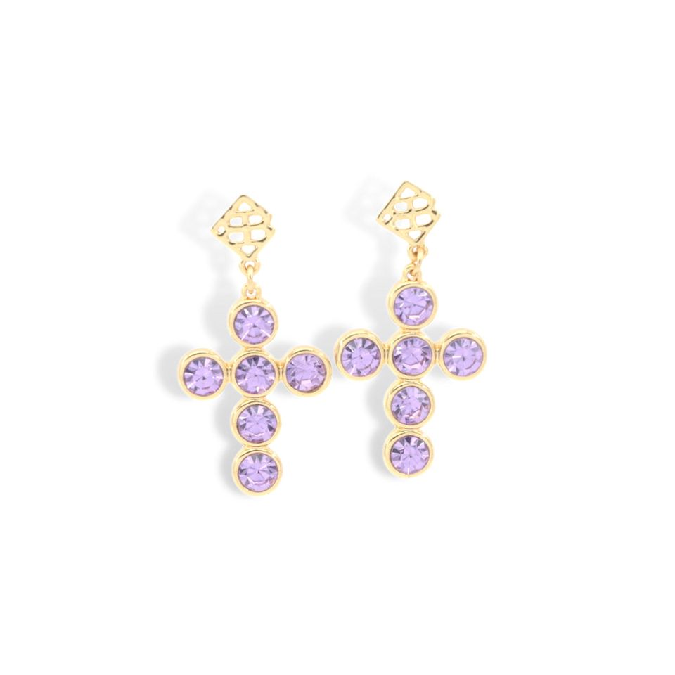 BC Lavender Crystal Cross Earrings