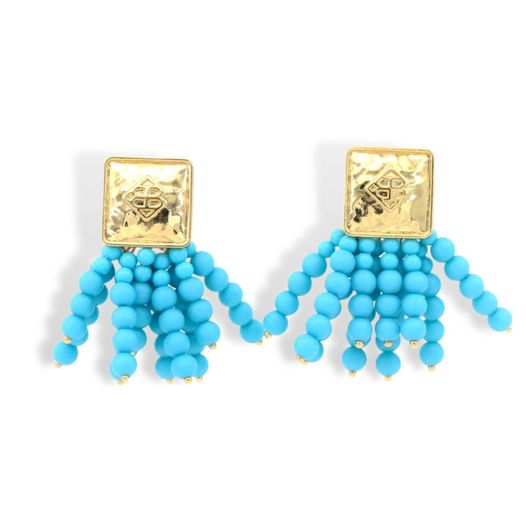 BC Square Turquoise Blue Beaded Earrings